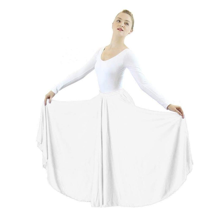 Danzcue Womens Long Full Circle Dance Skirt, White, S-M - Image 1